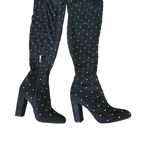 Jessica Simpson Black Over the Knee Boots with silver Dots - Picture 1 of 3
